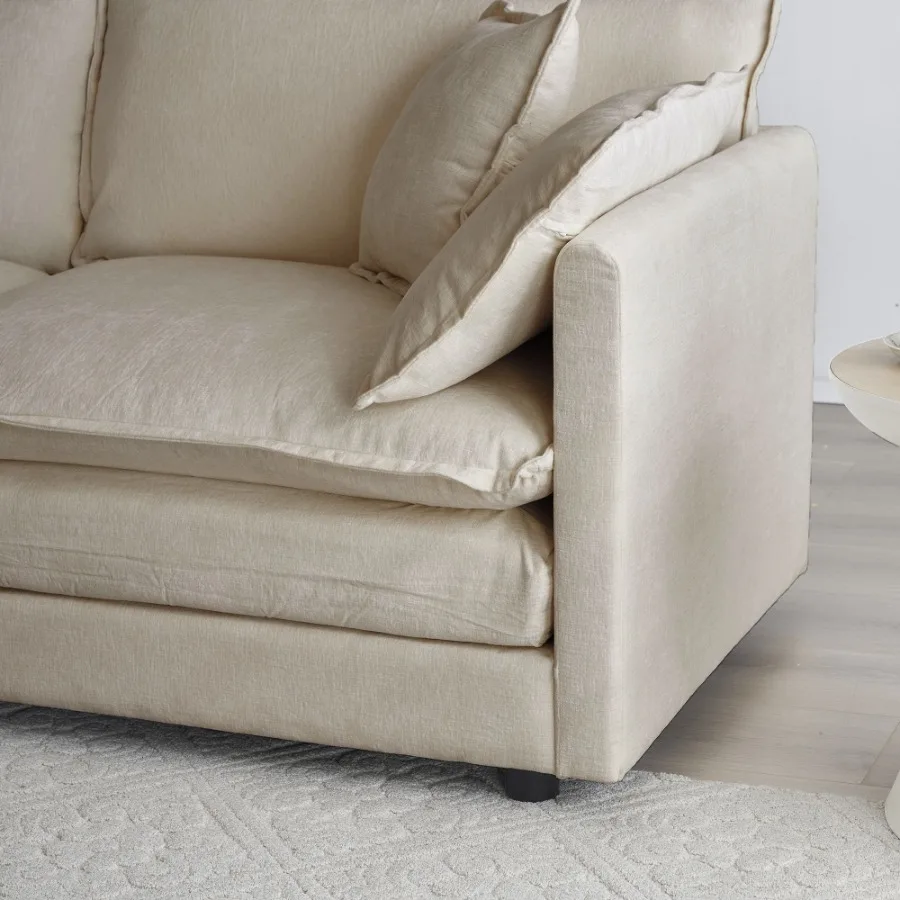 Komfort-Sofa in U-Form mit umkehrbarer Chaiselongue, modulares großes U-förmiges Sofagarnitur, Doppelsofa, extra Ottomane, Beige, Chenille