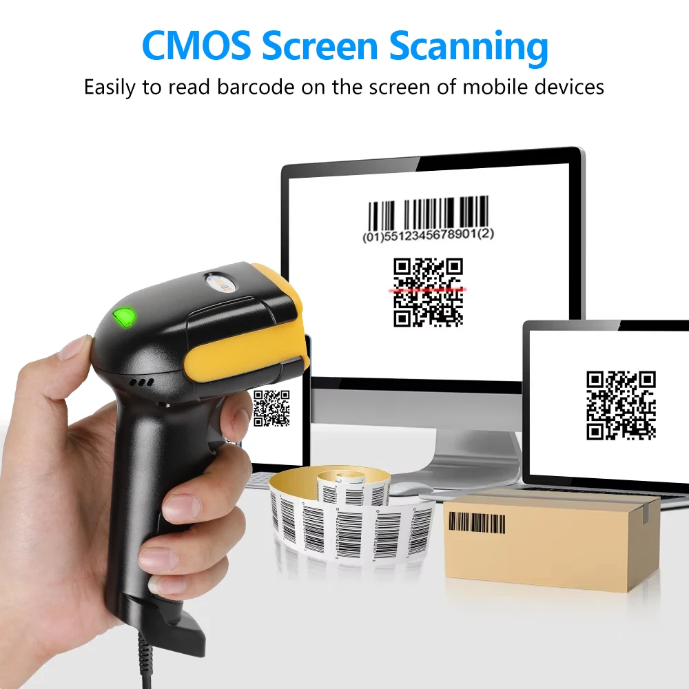 1680S USB 2D Barcode Scanner,Wired Automatic QR Code Scanner with Long USB Cable for POS Mobile Payment,Supermarket,Warehouse