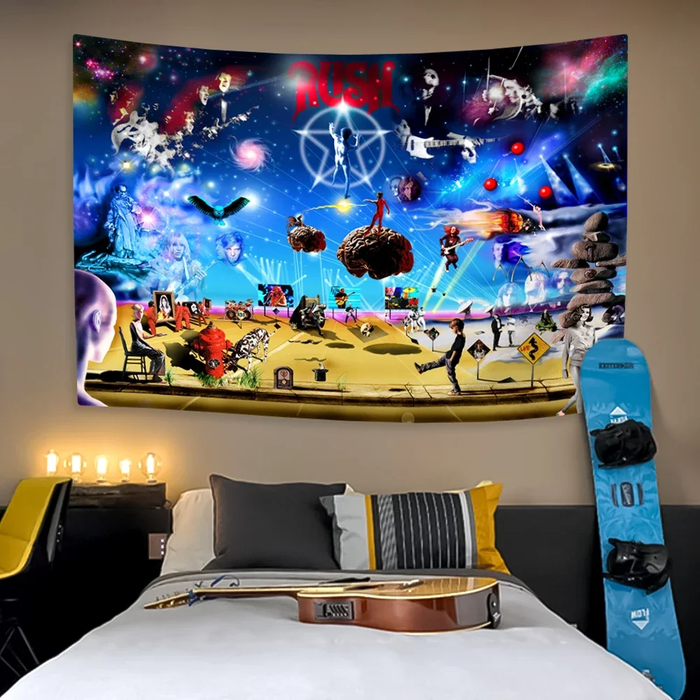 

Rock And Roll Music Tapestry Rush Band Home Decor Aesthetics Wall Hanging Dormitory Concert Background Cloth Birthday Gift