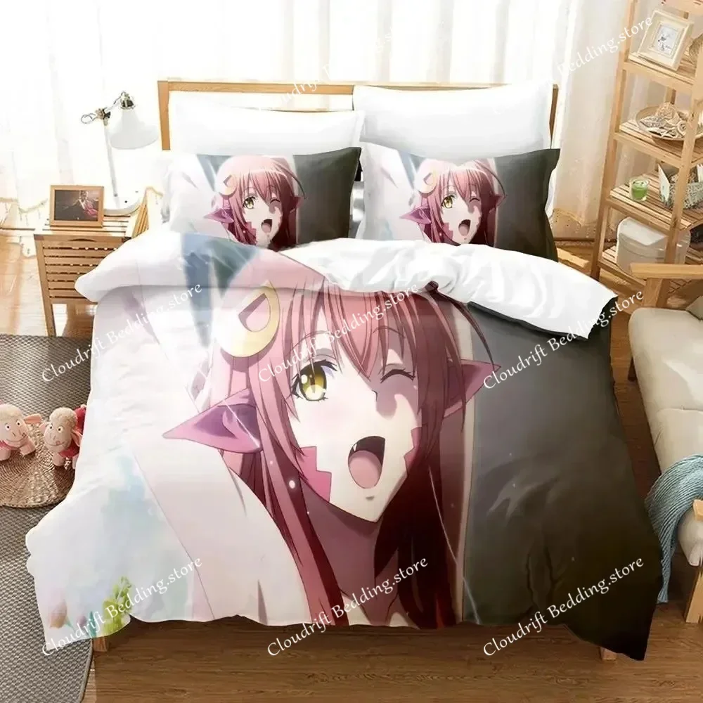 

Новый 3D-комплект постельного белья «Повседневная жизнь с девушками-монстрами»: мультяшный аниме-набор из трех предметов для взрослых и детей, комплекты пододеяльников для спальни, размер king-size