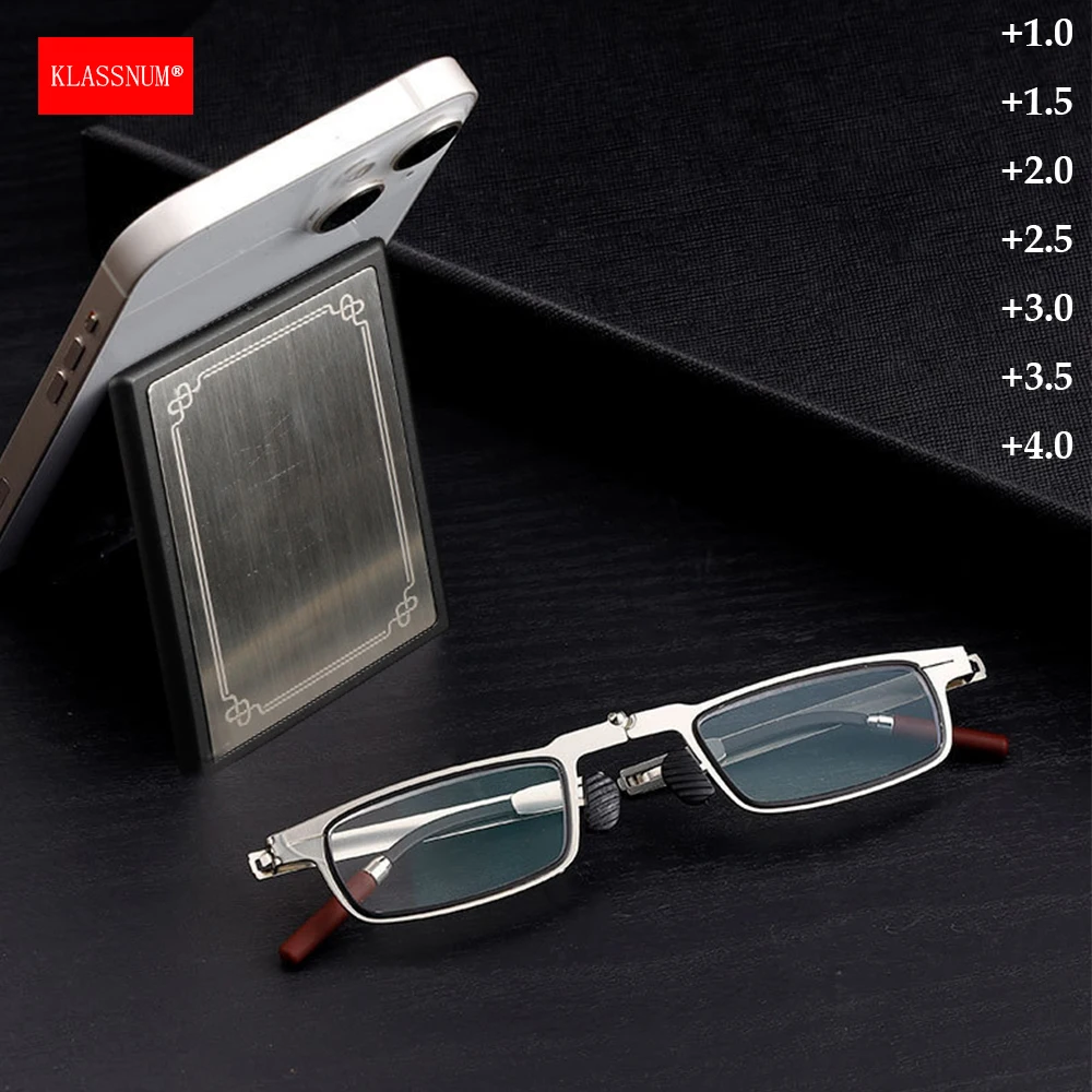 KLASSNUM KLASSNUM Men Foldable Reading Glasses with Case Metal Small Square Plus Magnifying Glasses Presbyopic Glasses Phone Stand+1.5+1 - Aliexpress Deal