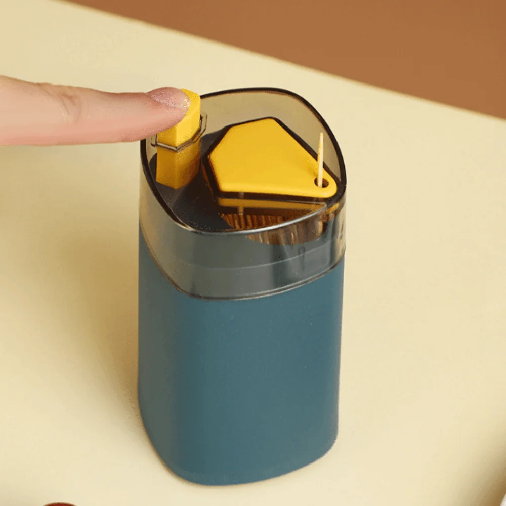 2PCS PP Automatic Toothpick Dispenser With Lid 2.36in×2.36in×3.74in Portable Toothpick Container Toothpick Storage Box