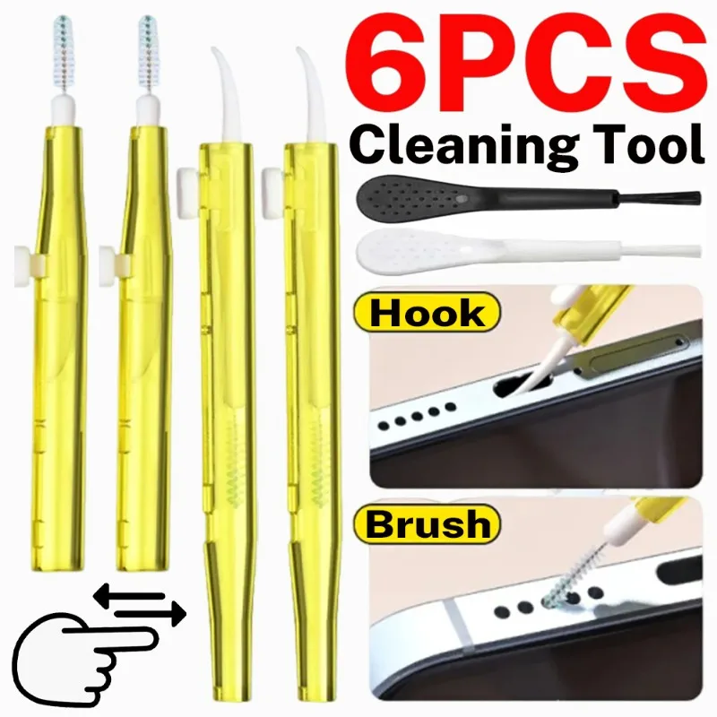 Adjustable Phone Charge Port Cleaning Brush Brushes Cleaner for IPhone 16 Speaker Push-Pull Brushes for AirPods Tablet Camera