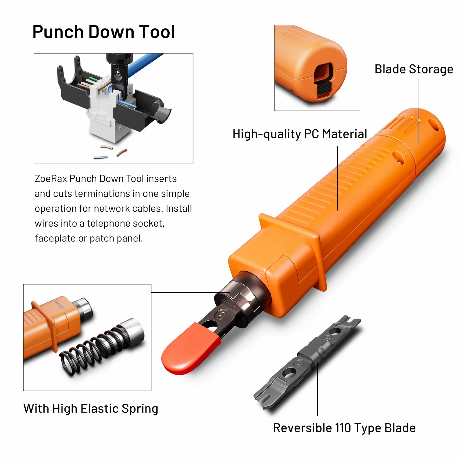 Imagem -04 - Zoerax Network Tool Kit Crimping Tool Cabo Tester Punch Down Stripper Pass Through Crimper Rj45