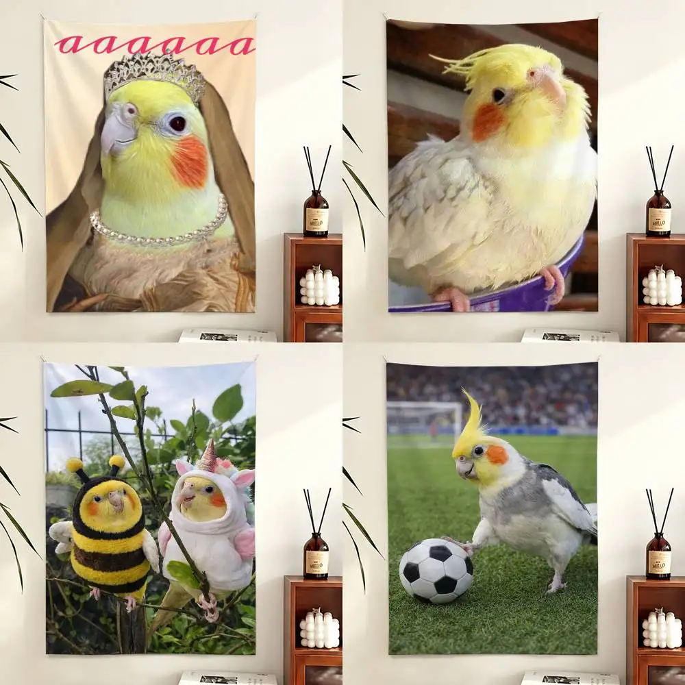 Chubby Cockatiel Parrot Bird Flag Digital Printing Banner for Garage Wall Out Door Decoration