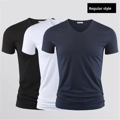 Slim Fit round Neck Short Sleeve Modal Ice Silk T-Shirt Men's Summer Business Style Top Tight Base Shirt Daily Wear Polyester... image 2