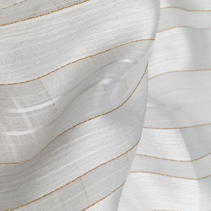 1 Meter x 1,4 Meter gekräuselter Satin-Chiffon-Gaze-Krepp, Goldgarn, faltiger Chiffon-Stoff, natürliches Weiß – Detail 5