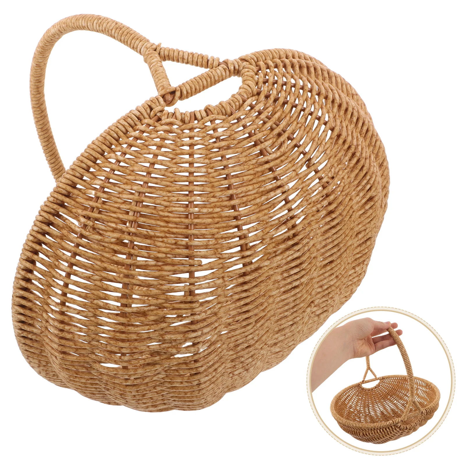 

Light Brown Vintage Woven Harvest Basket For Picnics Easter Storage Fruit Vegetable Container Kitchen Multi-Purpose Tray