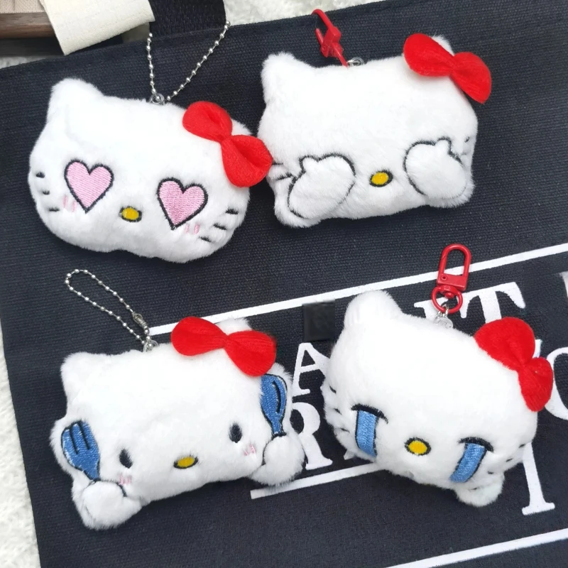 Schattige Kitty pluche sleutelhanger creatieve kat huilende kat uitdrukking pluche pop kralenketting deurgesp stijl rugzak hangende ketting cadeau