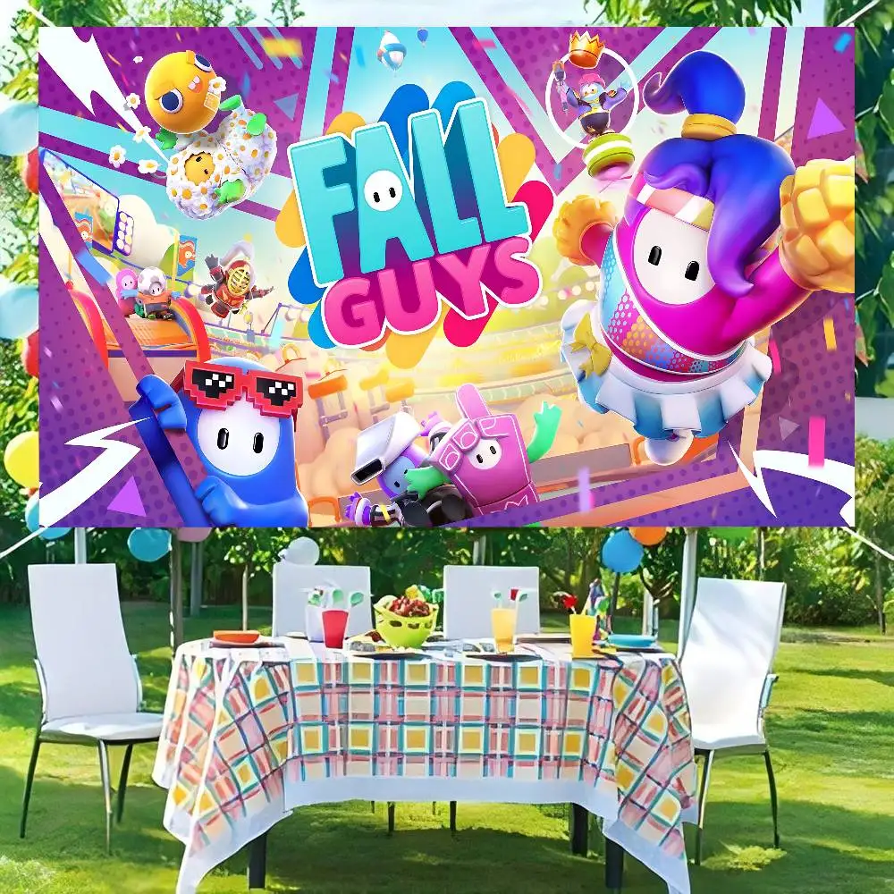 Game F-Fall Guys Happy Birthday Banner Backdrop For Birthday Banner Party Background Decor Decorations
