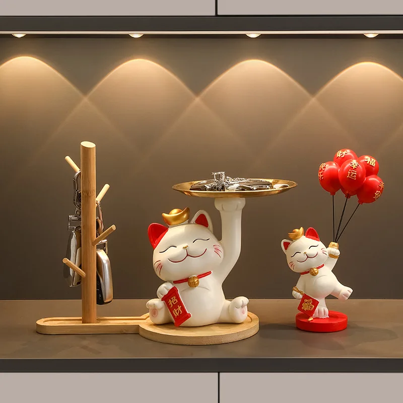 

Wine Cabinet Easy Use Housewarming Gifts Creative Storage Tray Key Storage Holder Desktop Ornaments Lucky Cat Ornaments