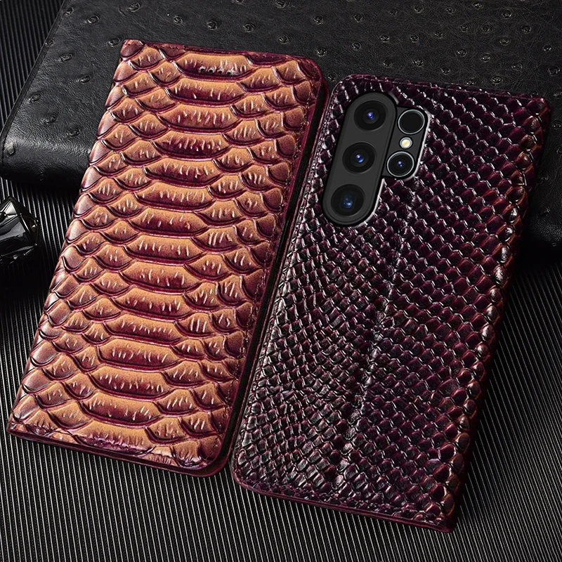 

Для Samsung Galaxy S25 S24 S23 S22 S21 S20 S10 FE Ultra Plus Edge Чехол Змеиный из натуральной кожи с откидной крышкой для телефона