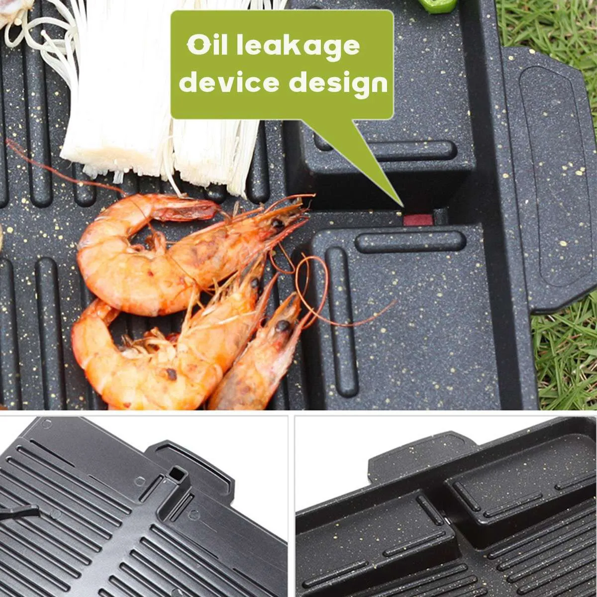 Portable Korean BBQ Grill Pan Non-Stick Grill Plate Butane Gas Stove Cooker Party Picnic Terrace Beach Barbecue Tray