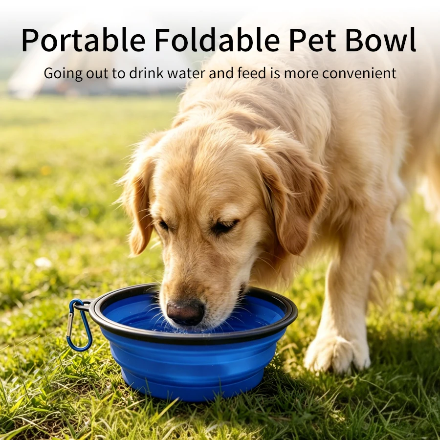 Collapsible Food Grade TPE Pet Bowl Hangable Portable Dog & Cat Food Water Bowl 350ml 1000ml for Travel Camping Hiking Outdoor
