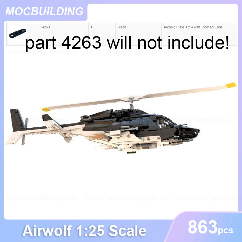 MOC Building Blocks Airwolf 1:25 Scale Aircraft Model Assemble Bricks Millitary Creative Educational Collect Toys Gifts 863PCS