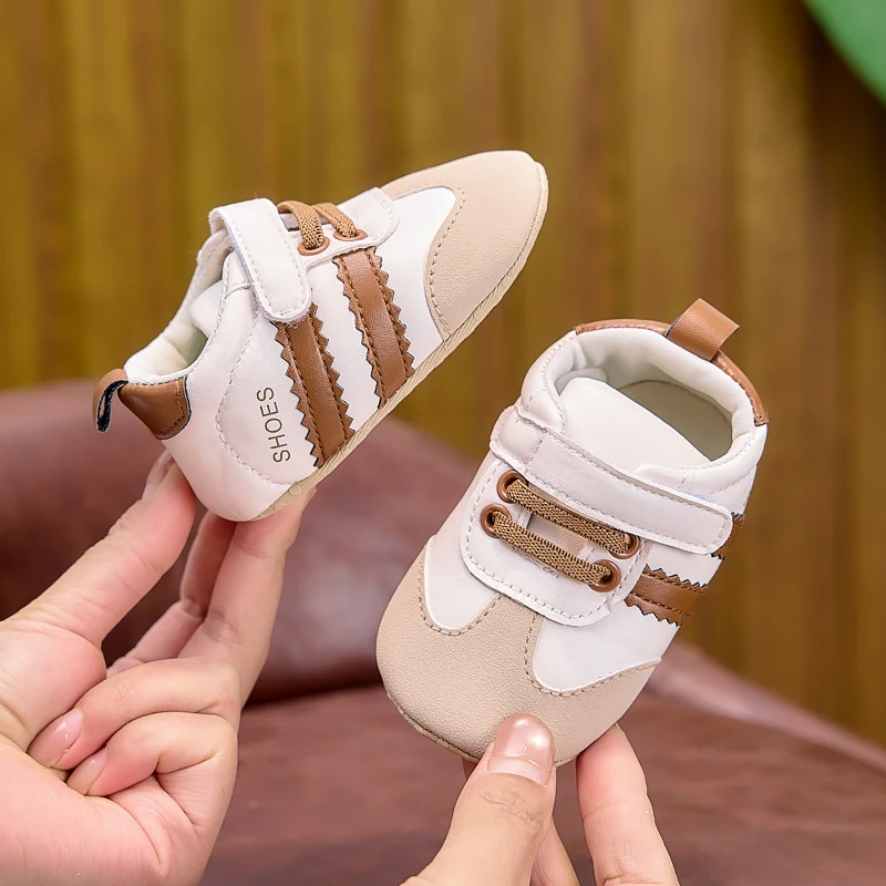 Frühlings- und Herbst-Babyschuhe, farblich abgesetzte, gestreifte Babyschuhe mit Klettverschluss, Lauflernschuhe mit weicher Sohle für Neugeborene, 0–12 Monate, Schuhe für Jungen und Mädchen – Detail 16