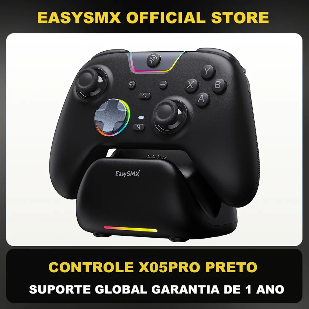 EasySMX X05Pro Charging Dock Controller for PC/Switch/Phone, Silent Button, 1000mAh Battery, Hall Joystick, RGB, Ergonomic Grip