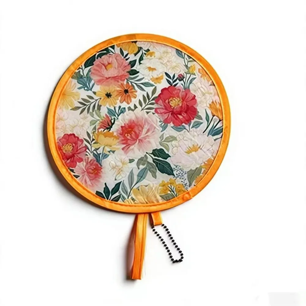 Fashion Summer Handheld Folding Fan Japanese Oil Painting Polyester Round Foldable Fan Travel Mini Folding Fan Men Women