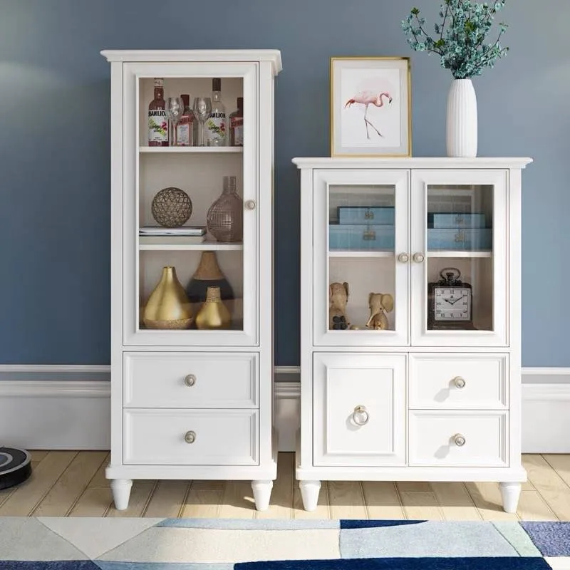 French bookcase glass display cabinet modern simple living room storage bookshelf arched display against the wall