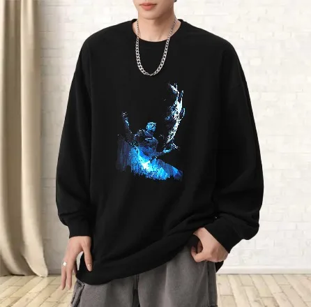 

T shirt men autumn Basic Casual Daily Long sleeves Graphic tee Blue Flame Running Halloween Printed t shirt Running Couple Gym