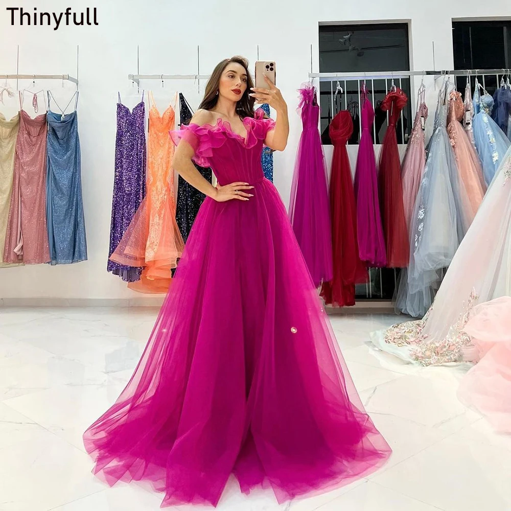 Thinyfull-Vestido largo De tul con hombros descubiertos para fiesta De noche, traje Formal con abertura para eventos, 2023