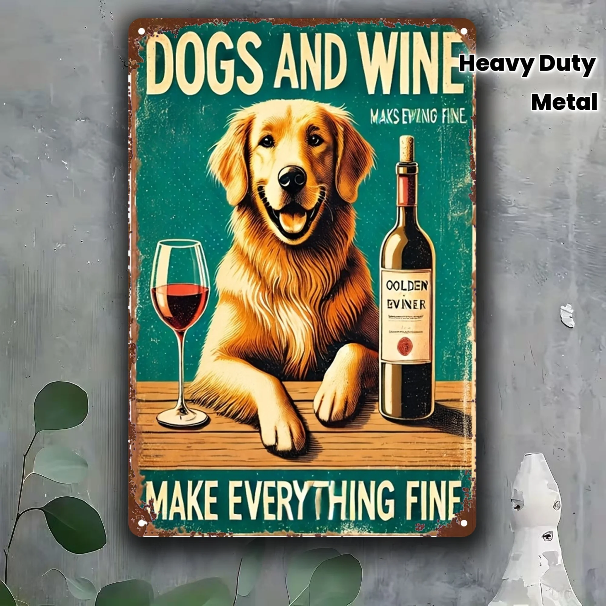 Golden Retriever & Wine Tin Sign – 