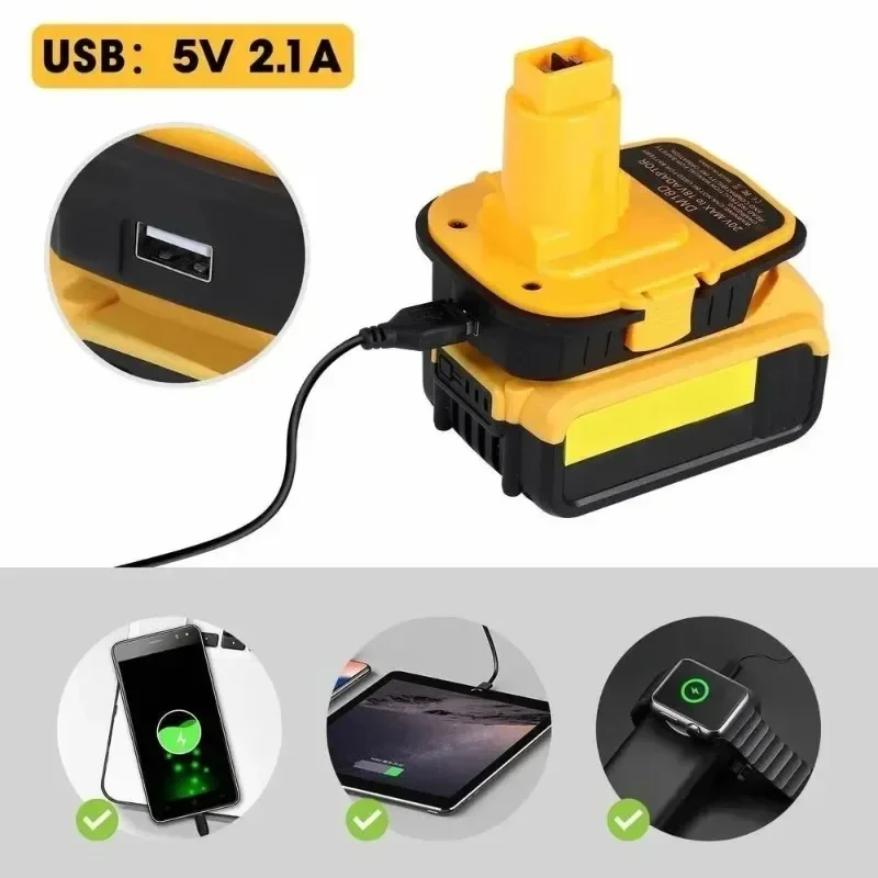 DM18D Adapter Converter For Dewalt/Milwaukee 18V/20V Batteries Compatible with For Dewalt 18V Ni-Cd Ni-MH Power Tools with USB