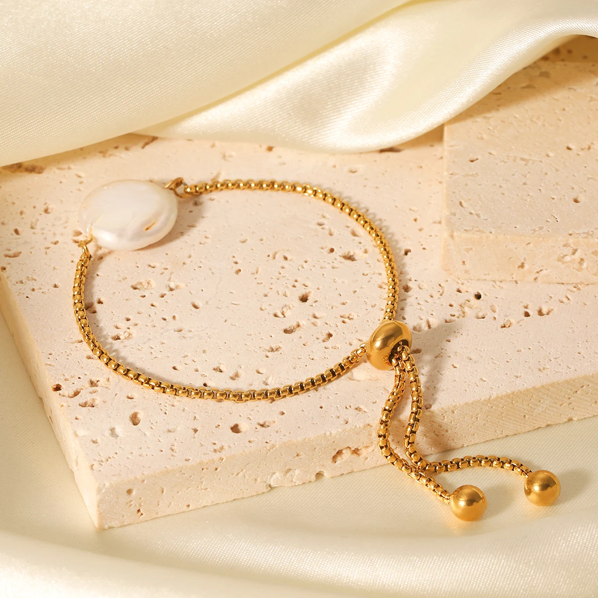 Huang Chao Single Oblate Pearl Drawstring Bracelet For Girls Stainless Steel Women Bracelet Luxury Designer Jewelry Gift
