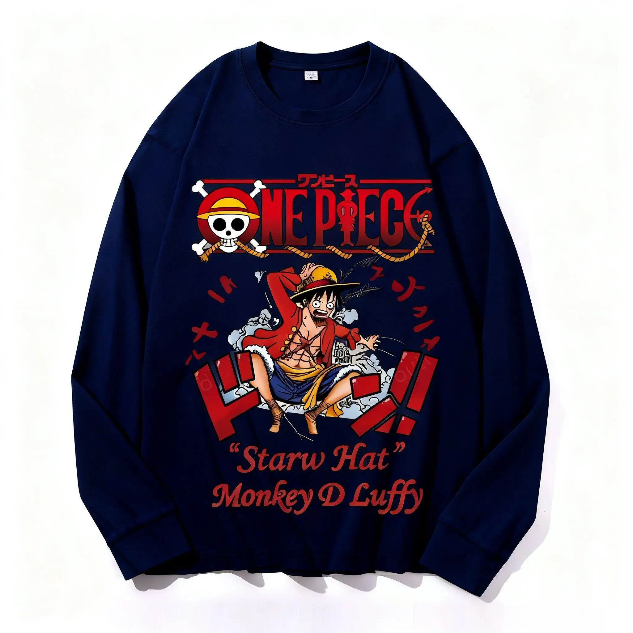 Streetwear Een Stuk Anime Lange Mouw T-shirt Mannen Vrouwen Sweatshirt Casual Katoenen Top Cartoon Grafische Print Y2k Kleding