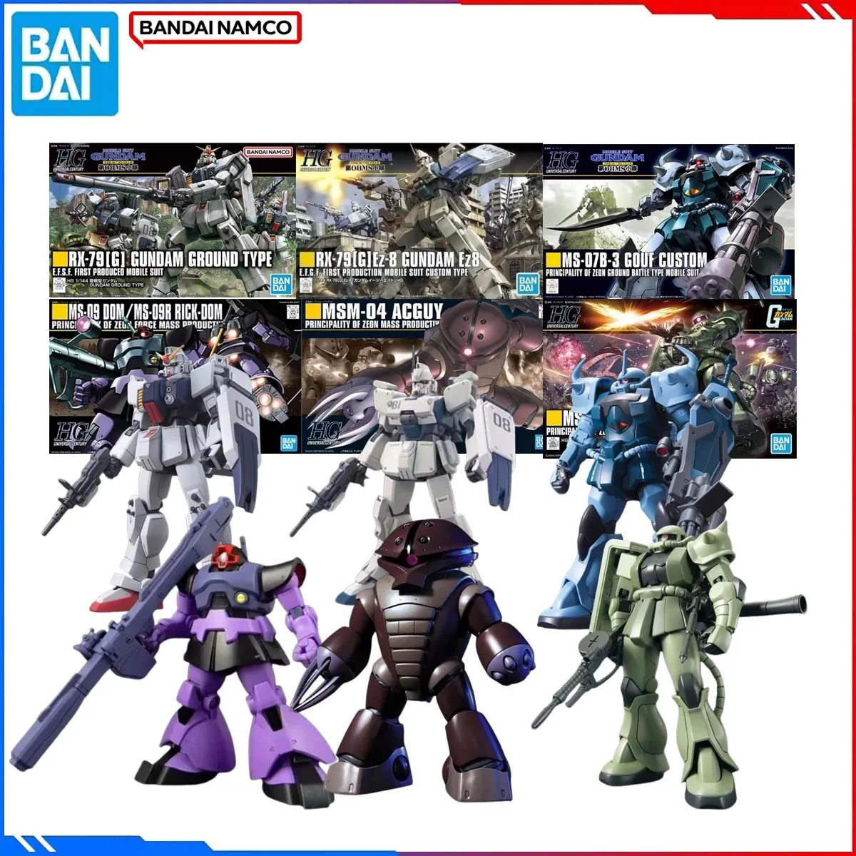 

Genuine Bandai Original Gundam Building Figure Model Kits HGUC Anime Figures Acguy RX-79G Ground Action Model Toys Gift Kids