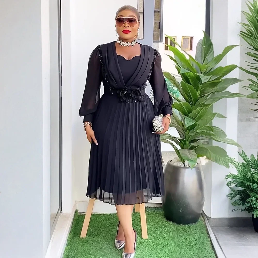 

Luxury Beading Tassel African Dresses for Women Wedding Evening Party Gown Africa Clothing Ankara Dashiki Vestidos Turkey Kaftan