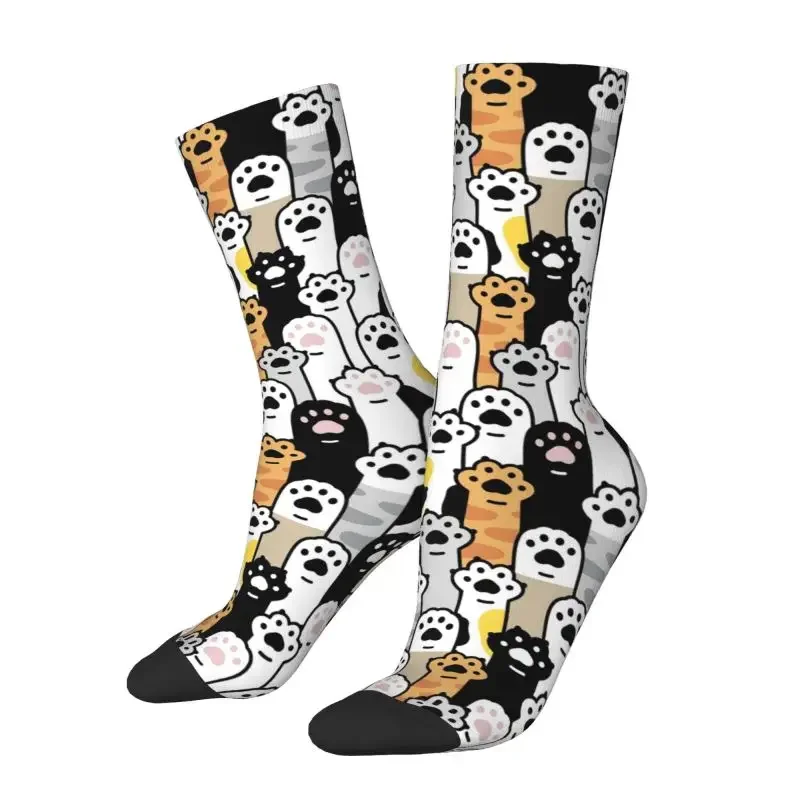 

Cat Paw Kitten Footprint Men Women Crew Socks Unisex Fashion 3D Printing Cartoon Paw Lover Dress Socks