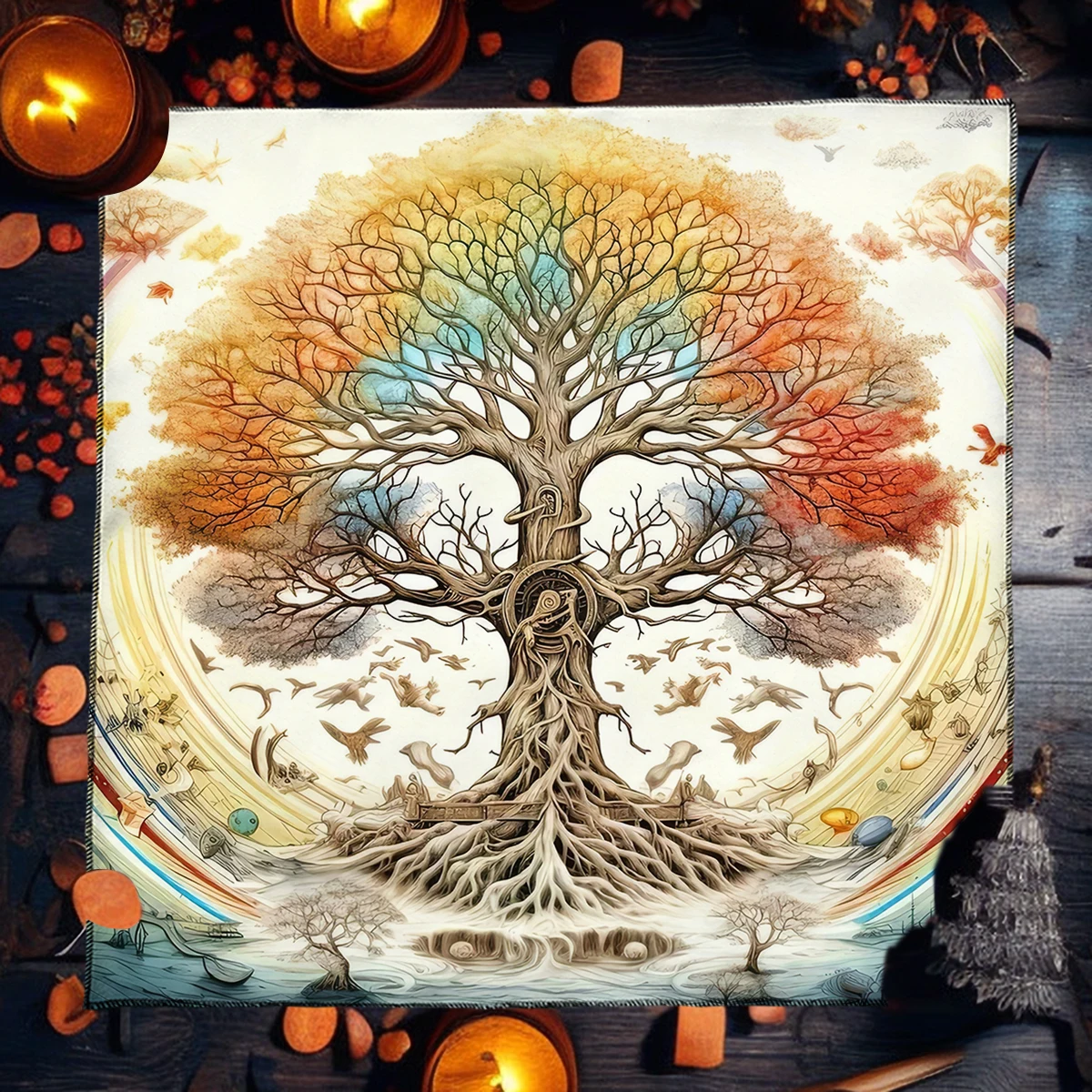 Colorful Life Tree Tarot Tablecloth Altar Cloth Sun And Moon Tarot Cards Table Cloth For Witchcraft Astrology Oracle Card Mat