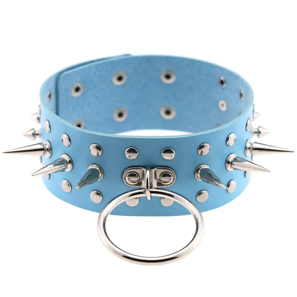 Punk Nightclub Personality Rock and roll Original design Rivets Multicolored Leather Stainless steel Necklace Clavicle chain