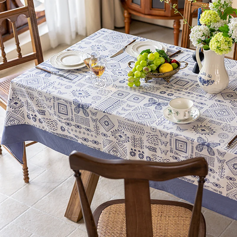 Fashion Nordic Polyester Printed Tablecloth Rectangular Anti-Wear Table Cover for Dining Easy-Care Home Decoration with Lace