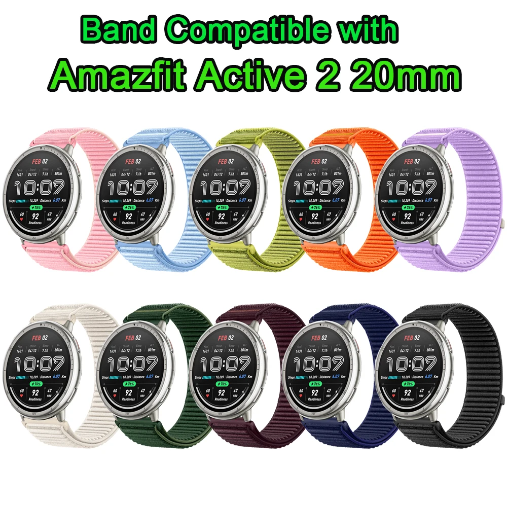حزام نايلون لـ Amazfit Active 2 20 مللي متر سوار معصم رياضي لـ Amazfit Active/Acitve 2 GTR Mini BIP 3 GTS 4/3/2 20 مللي متر شريط عالمي