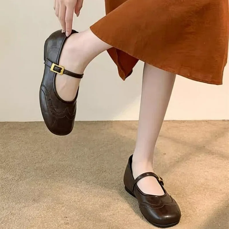 

Designer Spring Square Toe Women Ballet Flats Comfort Soft Sole Leather Single Shoes Ladies Eelgant Dress Grandma Shoes