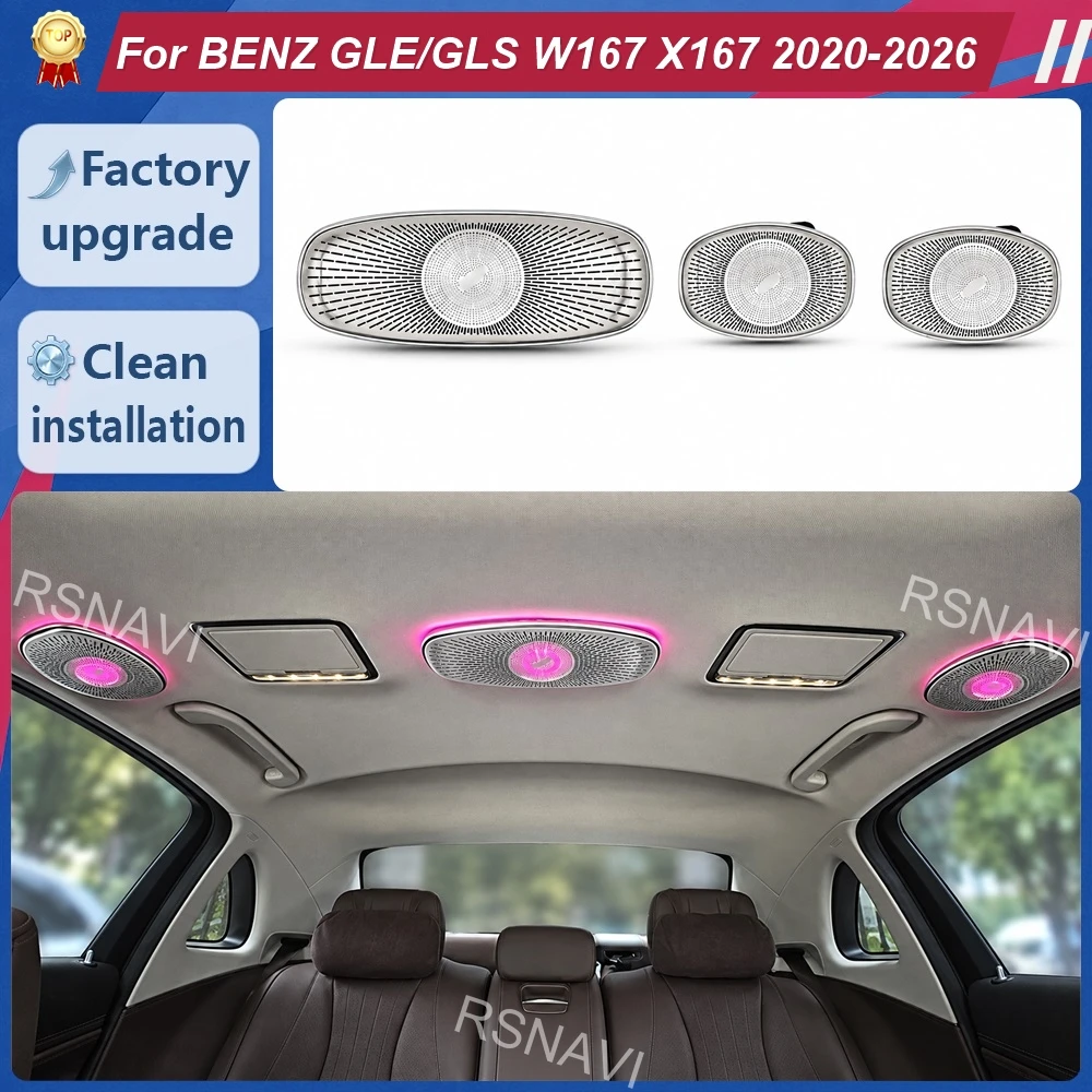 3-Piece Roof Speaker Covers with Ambient Lighting for Mercedes-Benz GLE W167 GLS X167 2020-2026 Overhead Interior Audio Trim Set