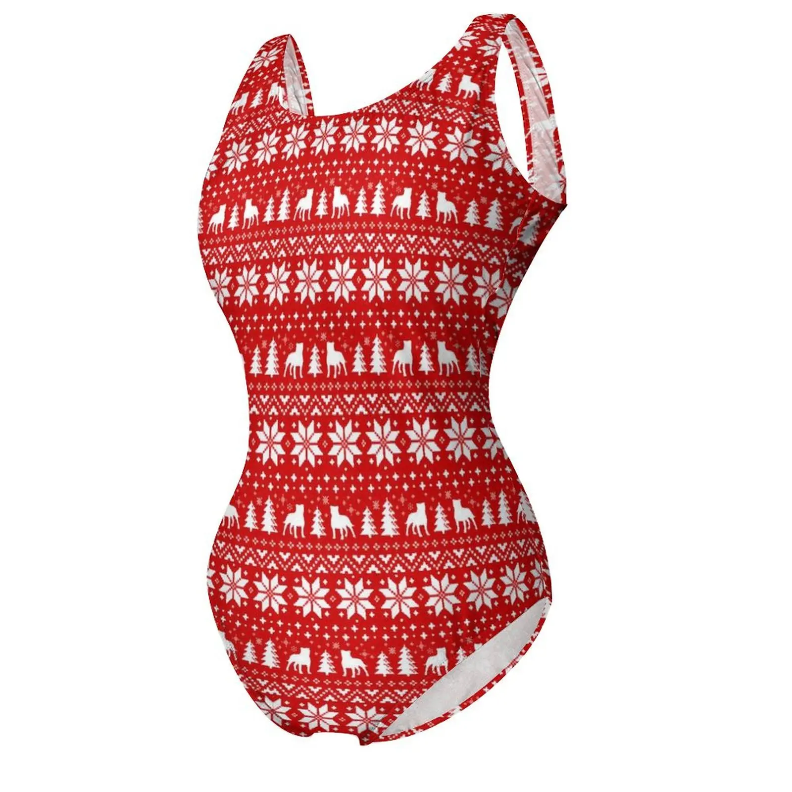 Vintage Christmas Staffy Xmas Swimsuit Sexy  One Piece Swimwear Push Up Bodysuit Stylish Surfing Bathing Suit image 5