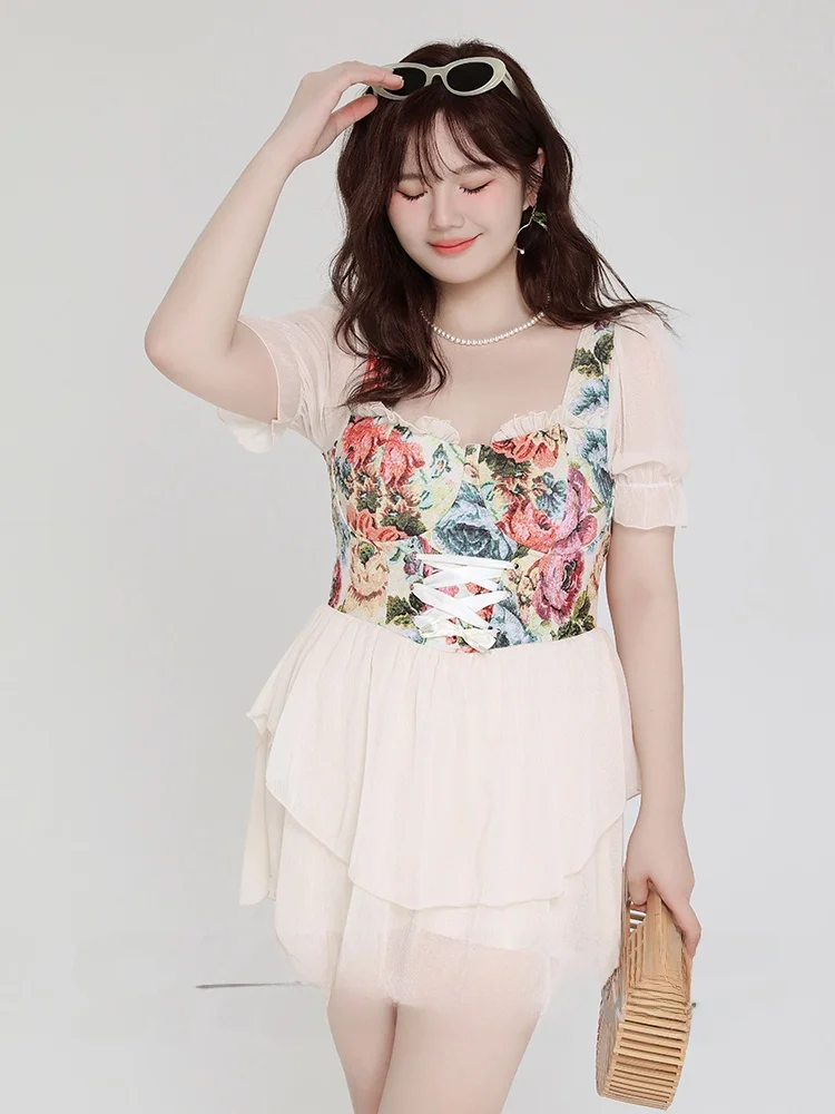 

Ретро-купальник Boqing больших размеров с утяжкой на талии и дизайном Bal, двухслойный шифоновый, для горячих источников