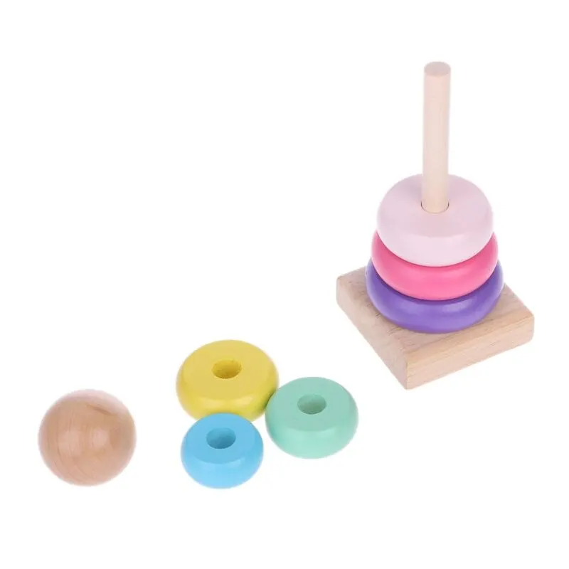 Bambini Arcobaleno Torre Ghiera Giocattolo di legno Cerchio impilabile Bambino Educazione della prima infanzia Puzzle Anello Montessoris Giocattoli Bambini