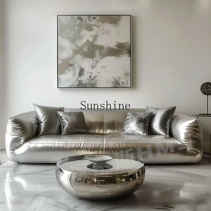 

Minimalist niche studio studio store lobby silver pearlescent leather sofa