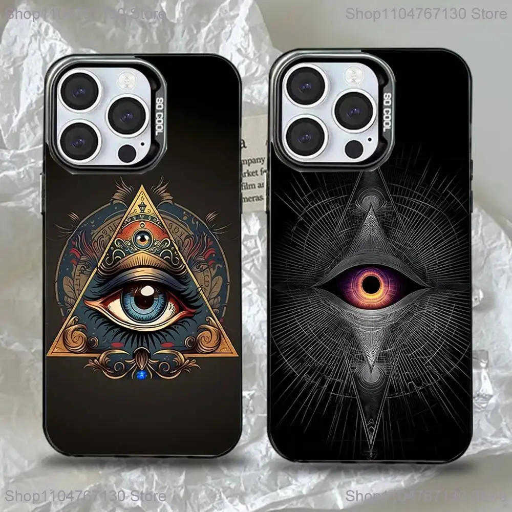 حافظة هاتف من Illuminati Eye غامضة لهواتف iPhone 16,15,14,13,12,11,Pro,Max,Plus, Mini,XS,SE مضادة للسقوط باللون الأسود غير اللامع