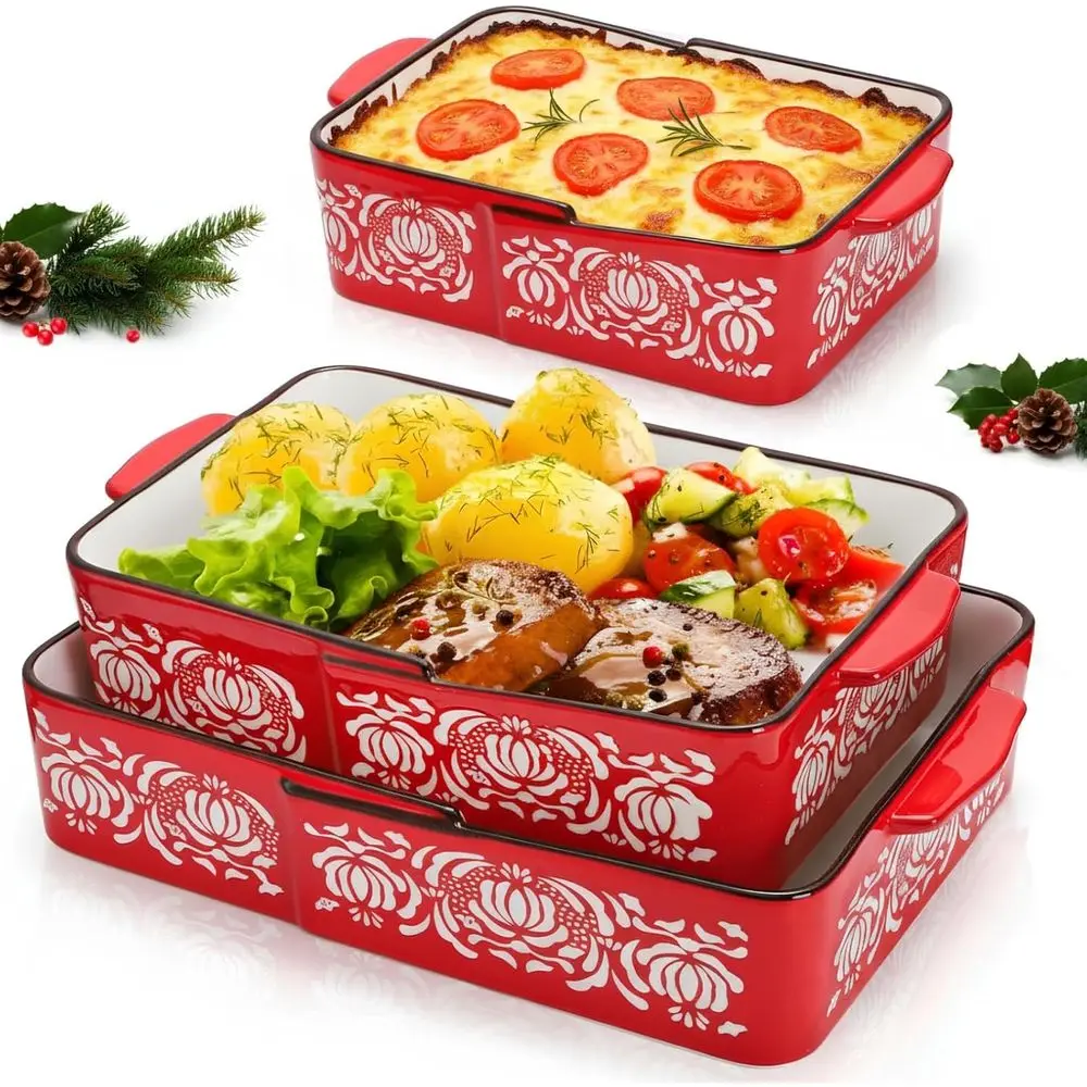 

3-Piece Non-stick Rectangular Baking Dishes Set, Oven-Safe Casserole Pans, Dishwasher & Microwave Safe, with Heat-Resistant Hand