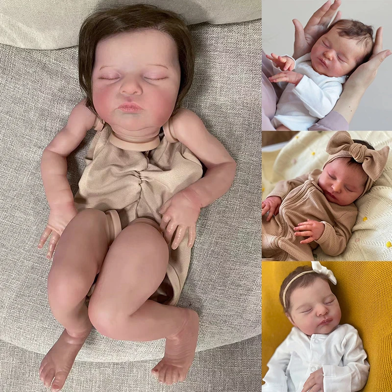 19inch Reborn Laura Reborn Kit Sleeping Baby with Rooted Hair Lifelike 3D Skin with Visible Veins kit molde bebê reborn