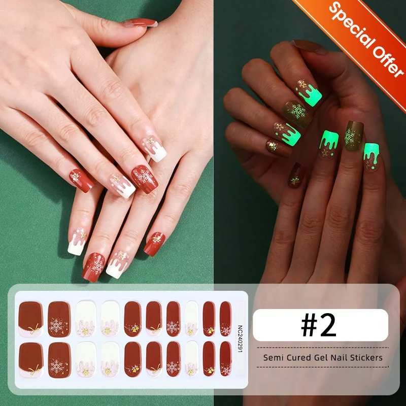 20 conseils enveloppes pour ongles semi-durci rouge sang Halloween noël imperméable longue durée autocollants pour ongles fonctionne avec lampe UV manucure bricolage
