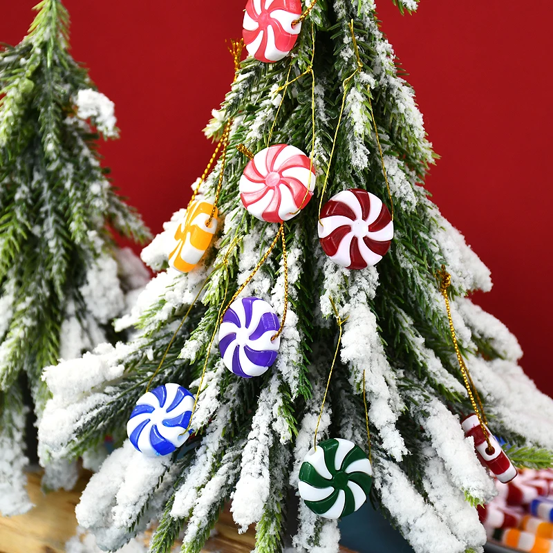 10pcs Christmas Tree Candy Pendants Christmas Artificial Candies Peppermint Ornaments for New Year Holiday Decor Party Favors