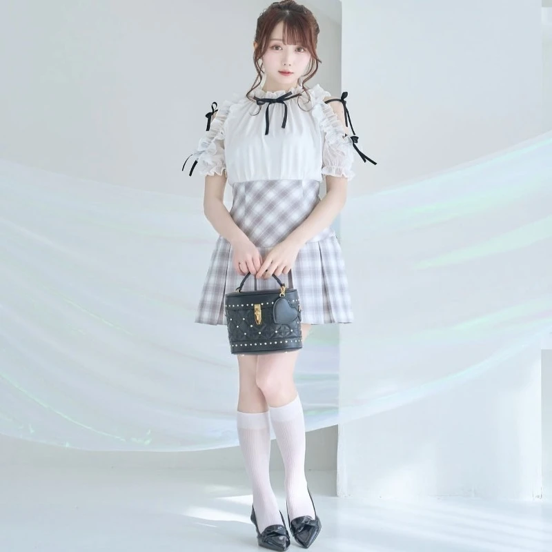 Japanese Lolita Style Sweet Top Heavy Industry Off-shoulder Shirt Bow Tie Mesh Clear Blusas Short Versatile Kawaii Blouse Ladies