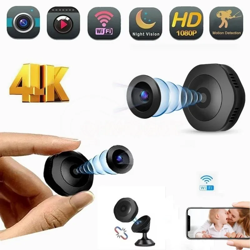 4K 1080p HD Mini Caméra Sans Fil Portable Cam Espion Invisible IR-CUT Nuit Version Caméscope Wifi Multi-utilisateur Moniteur À Distance TF