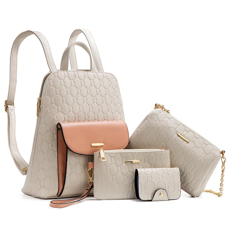 

Chain backpack 2025 new embossed design shoulder messenger bag large capacity four-piece set mother and daughter set women's bag